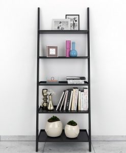 Jasper Leaning Wall Bookcase Ladder Shelf Black