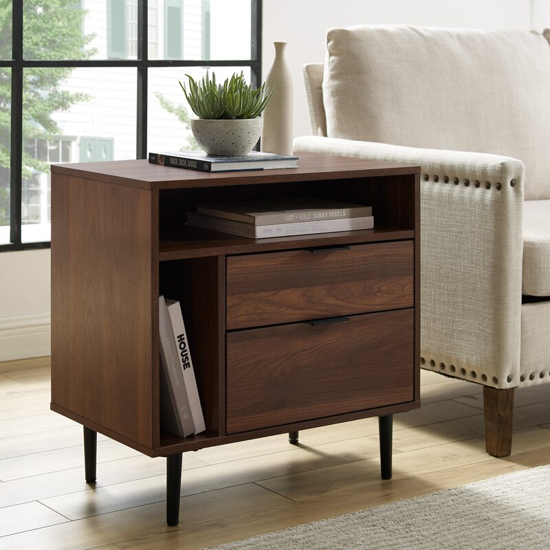 solid wood storage end table