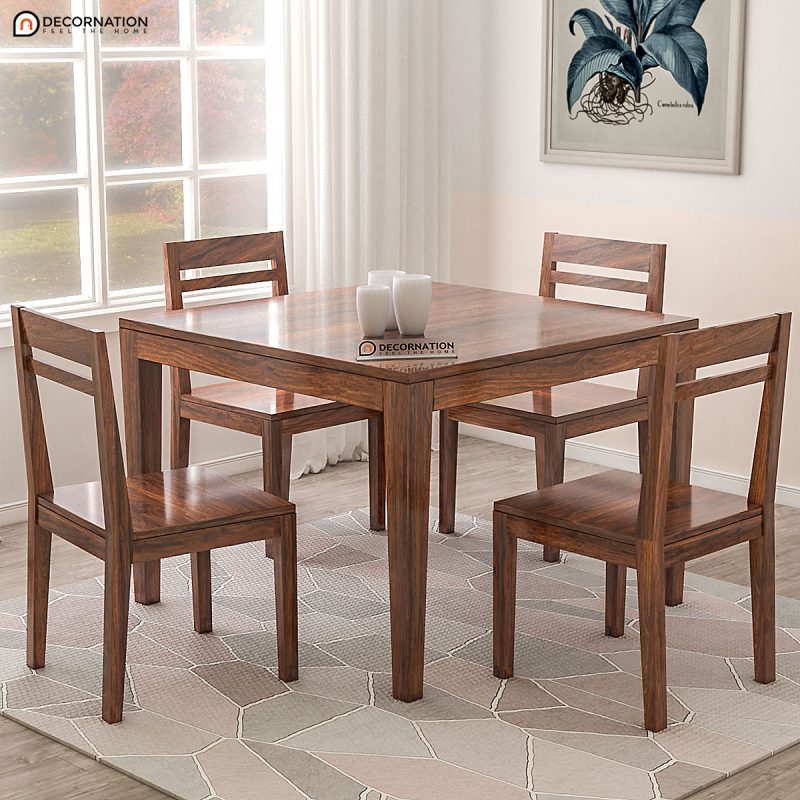 Daryn Solid Wooden 4 Seater Dining Table Set - Decornation