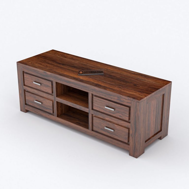 Orrin Solid Wood TV Table with 4 Drawers Natural Finish Decornation