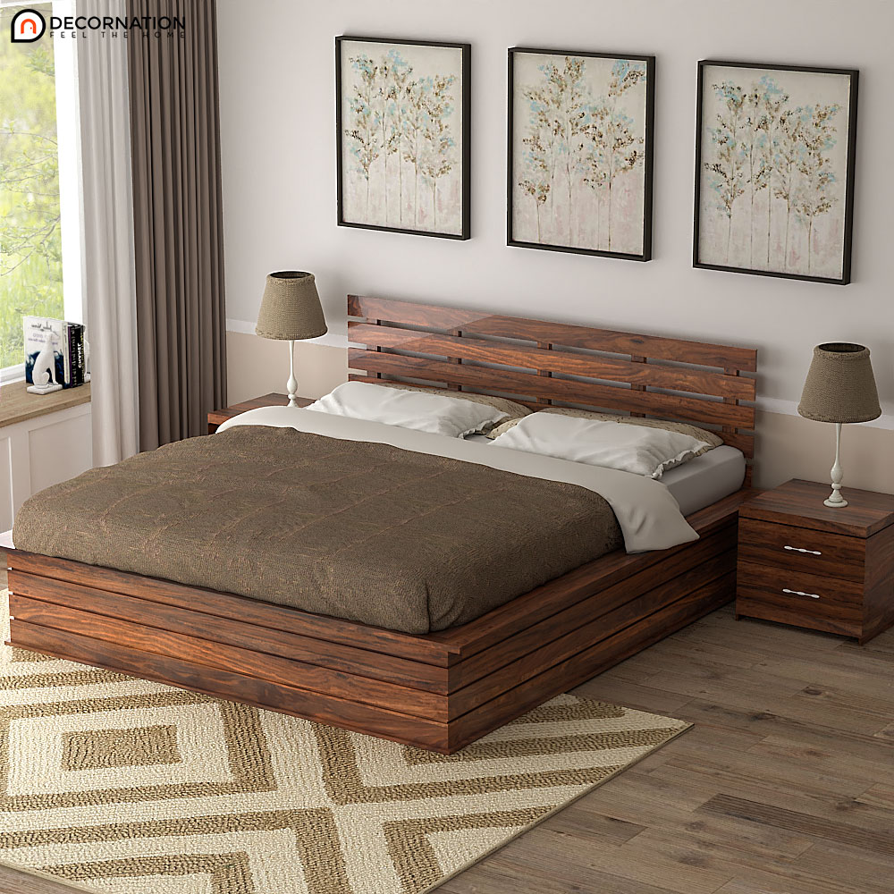 Beaumont Sheesham Wood Storage Double Bed - Brown - Decornation