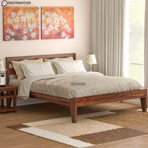 Eros Sheesham Wood Storage Double Bed Brown Decornation 0539