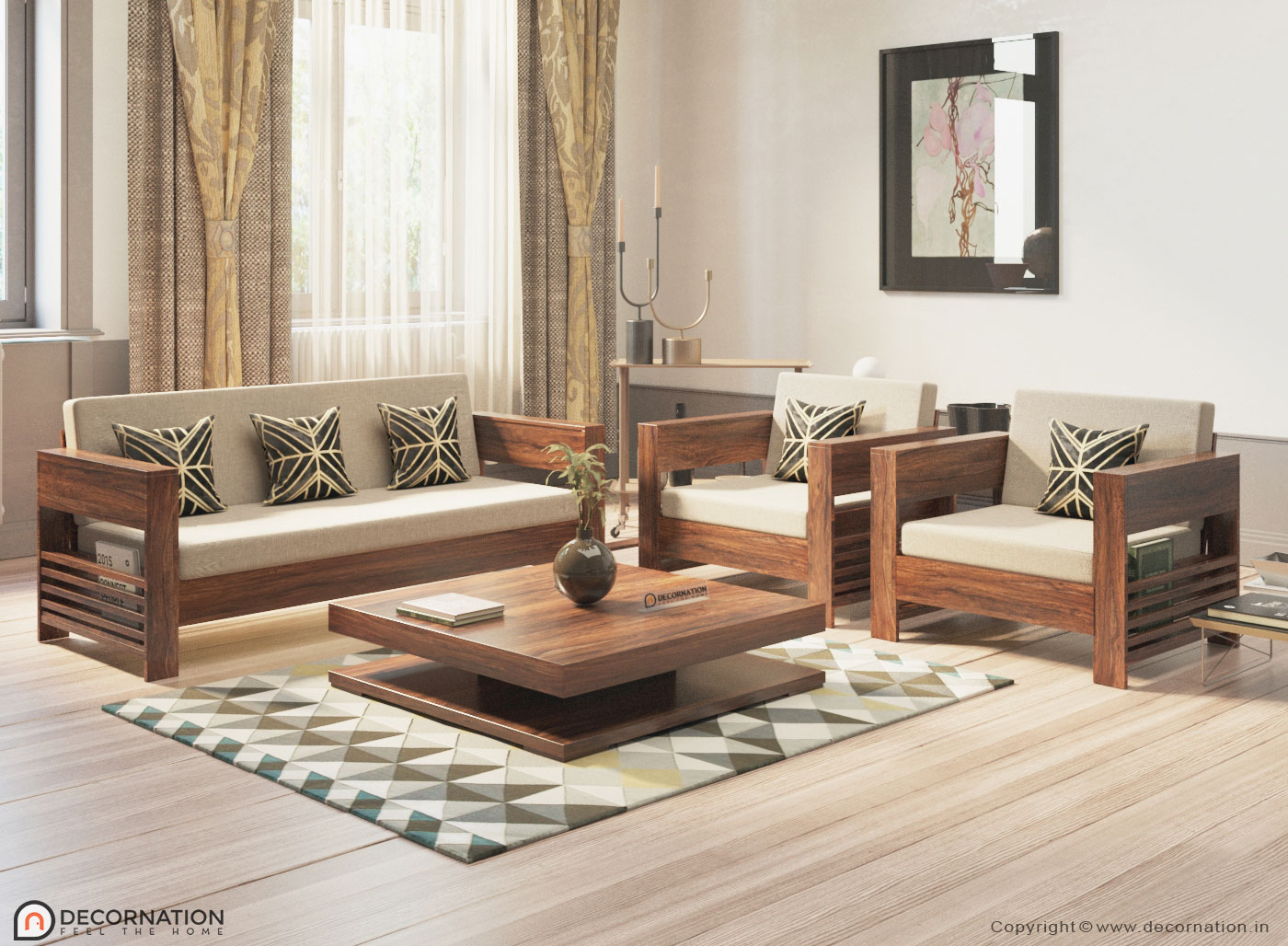 living room wood sofa set