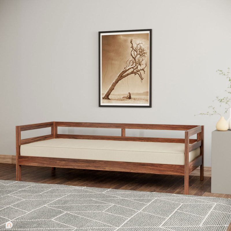 Brawnyn Divan Wooden Daytime Bed Brown Decornation